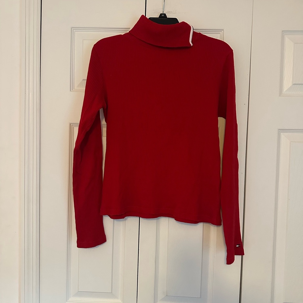 Tommy Hilfiger Red Fitted Long Sleeve Sweater
